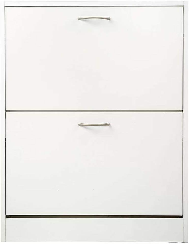 BAKAJI Slim Shoe Rack in Melamine Wood with 2 Folding Doors and Double Depth Dimensions 60 x 24 x 83.5 cm (White)