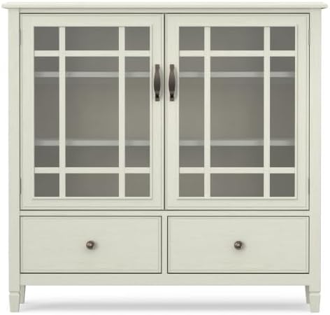 SIMPLIHOME Connaught 46" Wide Solid Wood Tall Cabinet in Antique White
