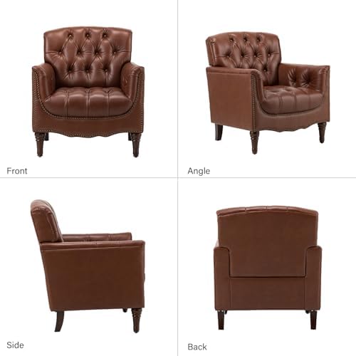 HULALA HOME Mid Century Modern Genuine Leather Accent Chair Set of 2, Brown |...