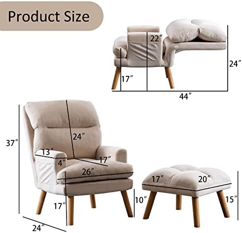 INZOY Accent Chairs with Ottoman Set, Modern Velvet Armchair with Adjustable ...
