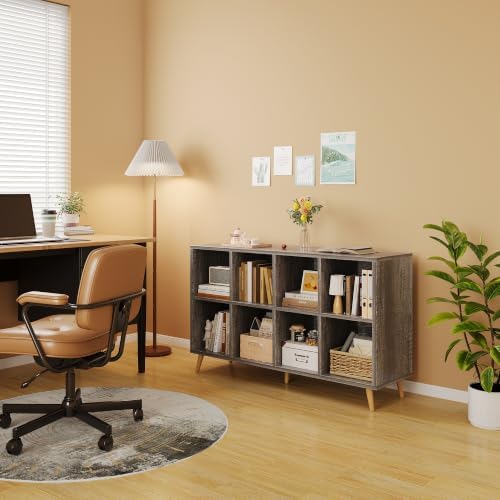 COTUBLR 8-Cube Bookshelf, 47" Wood Bookcase with Legs, 2 Tier Morden Boo...