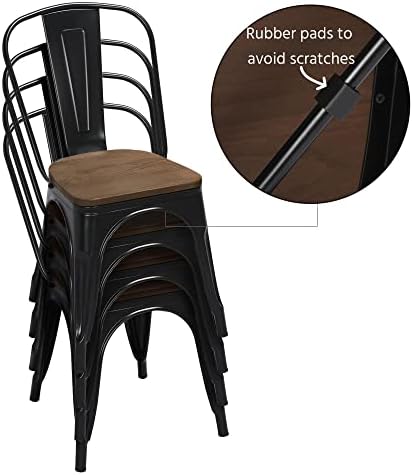 Yaheetech Metal Dining Chairs Set of 4, Stackable Kitchen Chairs, Black