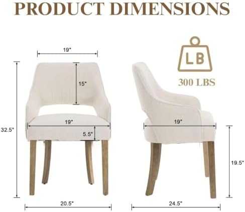 Linen Upholstered Dining Chairs Set of 4 with Arms