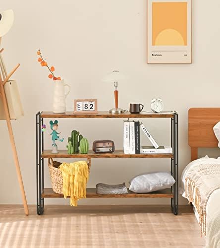 HCHQHS 3-Tier Rustic Wood and Metal Industrial Bookcase - 40in, for Home Offi...