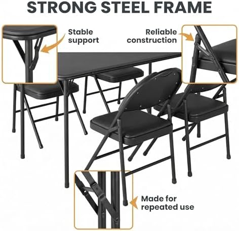 IDEALHOUSE 5 Piece Protable Folding Card Table and Chairs Set, Black