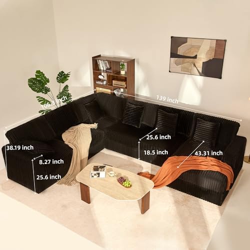 GOSUHI 139" U-Shaped Cloud Couch, Modular Sectional, Deep Seats, Black |...