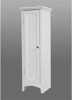 Pemberly Row 48" Tall 1-Door Kitchen Storage Pantry, Wood Construction, White Finish, 15" W x 15" D, Adjustable Shelves, Compact Design, Raised Panel Door, Brushed Aluminum Hardware