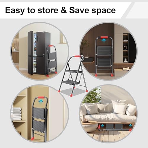 Step Ladder Foldable Folding Stool - for Home Adults Kitchen 2 Stepping Exten...