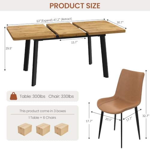 47.2"-63" Expandable Dining Room Table Set for 4-8 People, Walnut |...