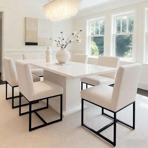 HNY Modern Dining Chairs Set of 6, Upholstered Linen Dining Room Chairs with ...