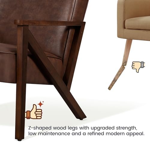Yaheetech Mid-Century Modern Accent Chair, Lounge Chair, Dark Brown | Faux Le...