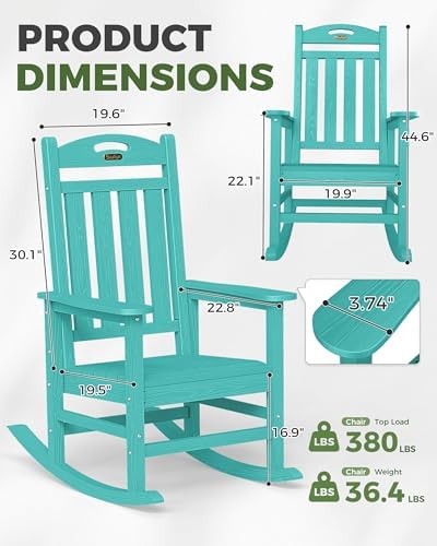 Oversized Outdoor Rocking Chair, High Back Porch Rocker Chair, HDPE All Weath...