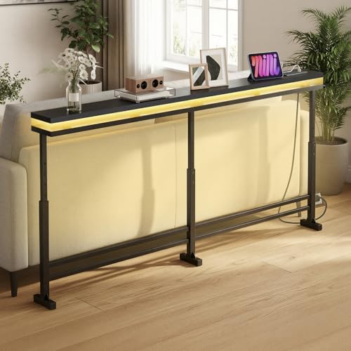 YATINEY 70.9" Behind Couch Table with LED Lights, Narrow Console Table w...