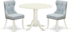 East West Furniture DLSI3-WHI-15 3 Piece Dining Room Furniture Set Contains a Round Dining Table with Dropleaf and 2 Baby Blue Linen Fabric Upholstered Chairs, 42x42 Inch, Linen White