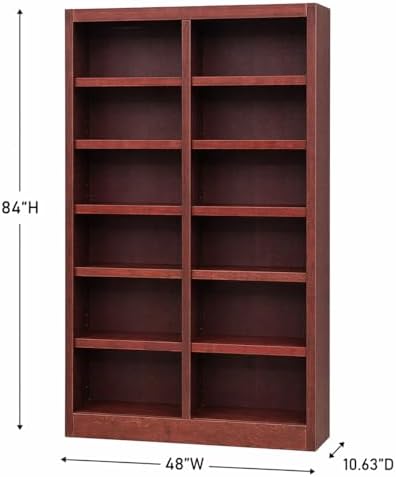 BOWERY HILL Traditional 84" Tall 12-Shelf Double Wide Wood Bookcase, Che...