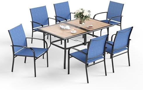 SUNSHINE VALLEY 7pc Patio Dining Set, 60”Metal Table (PVC Top) & 6 Chairs