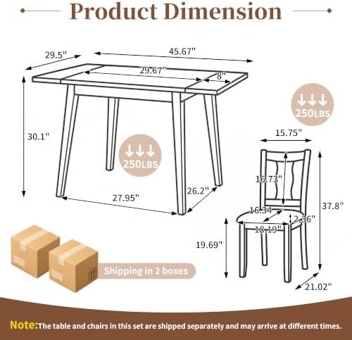 P PURLOVE 3 Piece Kitchen Dining Set, Wood Dining Table Set, Natural+Beige