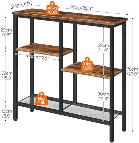 HOOBRO Narrow Console Table, Sofa Table, 4-Tier Industrial Entryway Table wit...