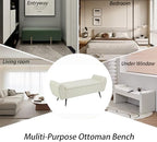 56" Faux Leather Storage Bench for Bedroom King Size Bed, Beige | Long Ottoman, Modern End of Bed Bench, with Arm, Upholstered, For Bedroom/Living Room/Window/Entryway