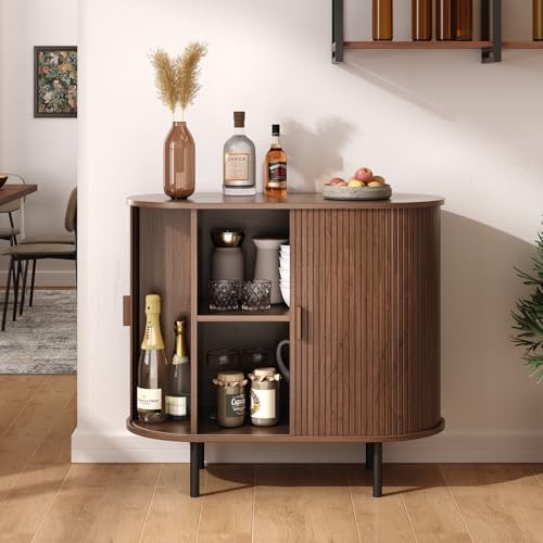 ONBRILL 31.5" Sideboard Buffet Cabinet Sliding Door/Adjustable Shelf Walnut