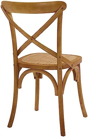 Modway Gear Rustic Modern Farmhouse Elm Wood Rattan Four Dining Chairs in Walnut