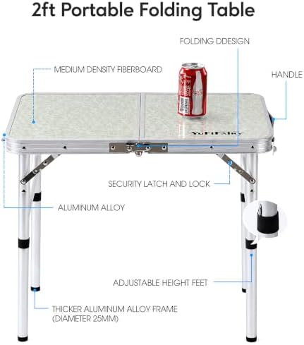 Folding Camp Table Small, 24"Lx 16"W Adjustable Height Small Foldin...