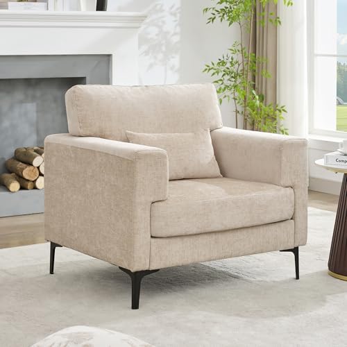 Oversized Accent Chair Armchair with Metal Legs | Comfy Chenille Arm Chairs a...
