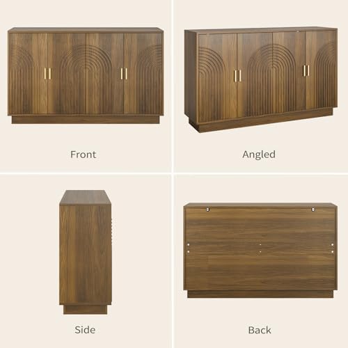 Fluted Sideboard Buffet Cabinet with Storage - 57" Credenza Coffee Bar C...