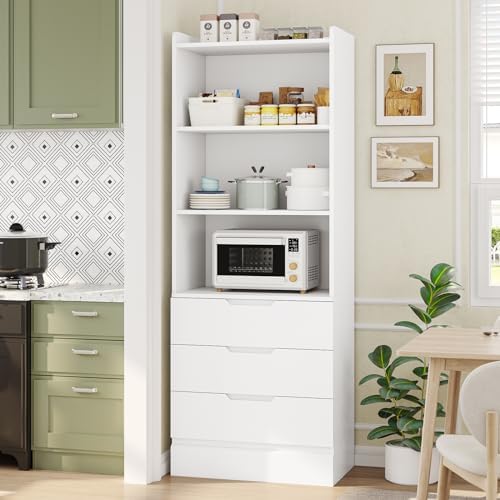DICTAC 73.23'' Tall Storage Cabinet Bookcase with 3 Drawers and 3-Tie...