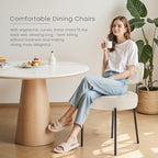 DUMOS Dining Chairs Set of 6, Mid Century Modern Chair Round Upholstered Curved Backrest, Kitchen Vanity Living Room Chairs with Black Metal Legs，Classic Beige