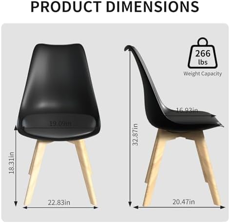 Dining Chairs Set of 4, PU Leather Kitchen Chairs,Wood Legs (Black, 4 PC)