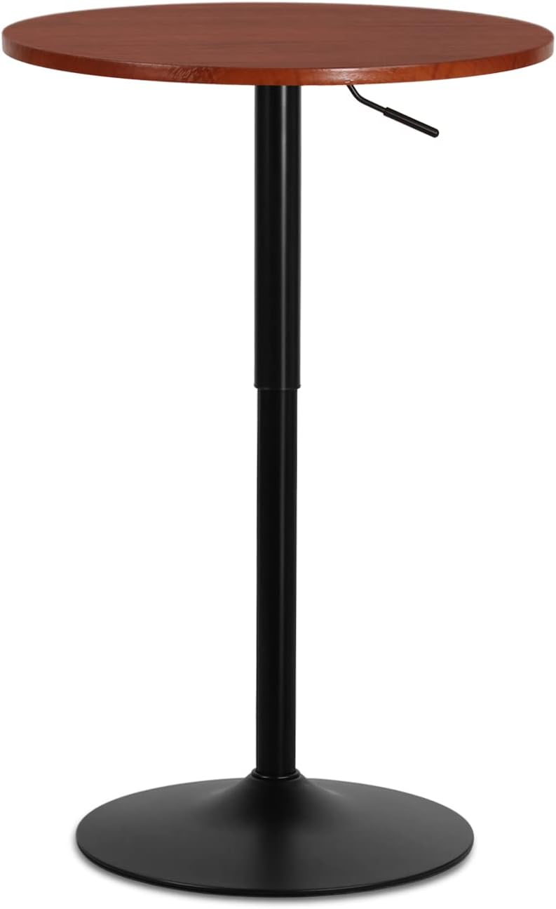 MoNiBloom Round Bar Table Adjustable Height, BistroTable with Black Leg and B...
