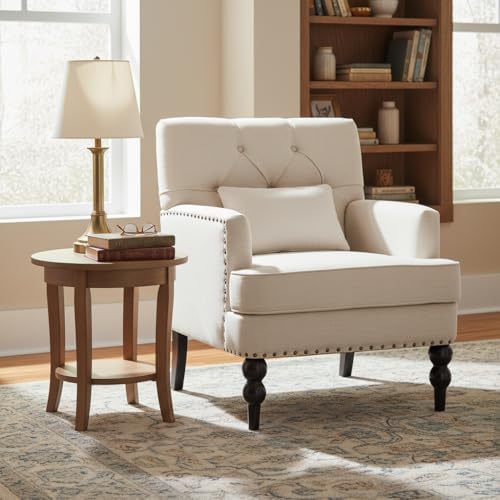 HUIMO Accent Chair, Tufted Upholstered Club Chair, Beige | Upholstered Fabric...