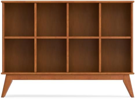 SIMPLIHOME Draper 57" Wide Solid Wood 8-Cube Console Table in Teak Brown