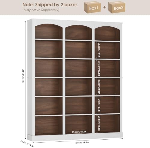 FACBOTALL 71" Triple Wide Bookshelf, 6 Tier Large Arch Walnut Bookcase