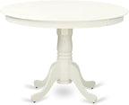 East West Furniture HLAD3-LWH-LC 3 Piece Dining Table Set for Small Spaces Contains a Round Dining Room Table with Pedestal and 2 Faux Leather Upholstered Chairs, 42x42 Inch, Linen White