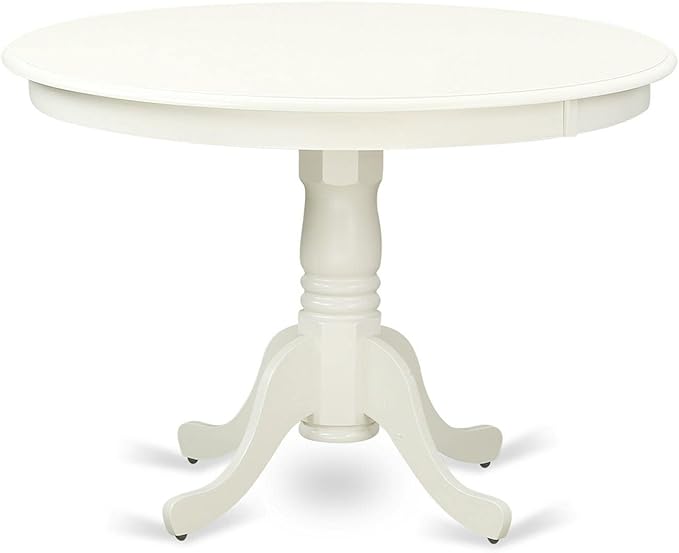 East West Furniture HLIP3-LWH-C 3 Piece Modern Dining Table Set Contains a Round Wooden Table with Pedestal and 2 Linen Fabric Upholstered Dining Chairs, 42x42 Inch, Linen White