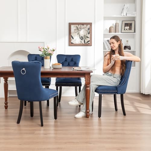 Hixkol Velvet Dining Chairs Set of 6,Upholstered Dining Chairs with Ring Pull...