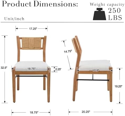 BESTANO Modern Armless Dining Chairs with Rope Woven Back Set of 6, Beige Lin...