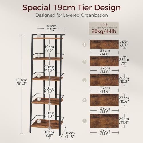 MAHANCRIS 5-Tier Book Shelf, Ladder Shelf, Bookcase, Ladder Shelving Unit