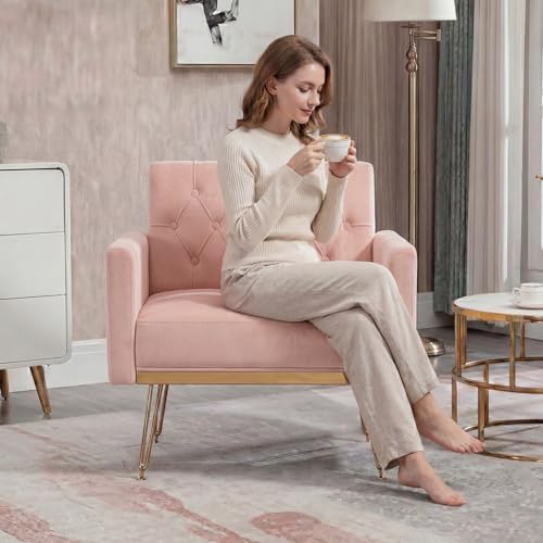 Olela Accent Chair with Arm for Living Room, Velvet Modern Armchair, Pink | S...