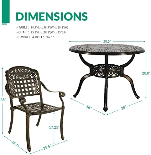 VIVIJASON 5-Piece Outdoor Patio Furniture Dining Set, All-Weather Cast Alumin...