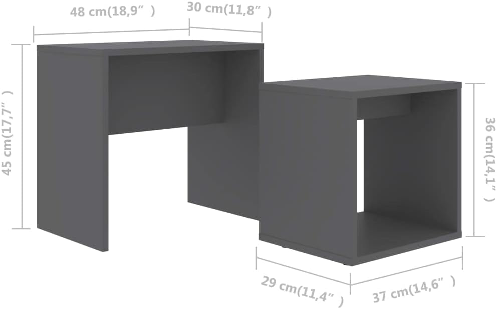 vidaXL Coffee Table Set Gray 18.9"x11.8"x17.7" Engineered Wood...