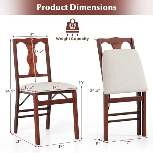 KOTEK Folding Dining Chairs Set of 4, Wooden Kitchen Chairs with Linen Fabric...
