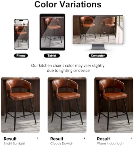 26" Counter Height Bar Chairs Set of 2, Padded Island Chairs, Brown