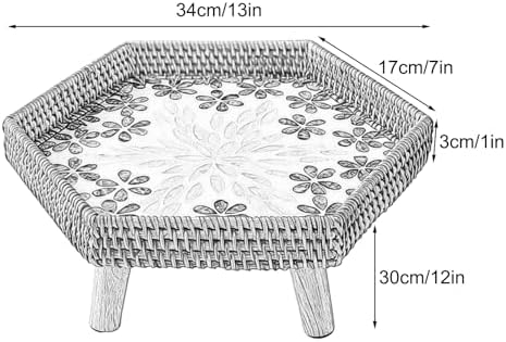 Hand Woven Rattan Serving Tray Table with Wooden Legs, Stylish Low Table for ...