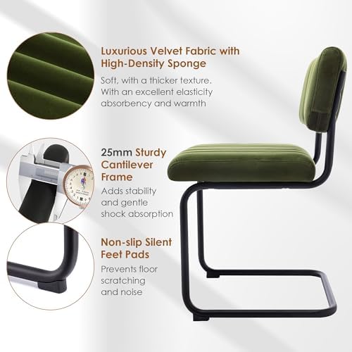 ONEVOG Mid Century Modern Dining Chairs Set of 2, Green Velvet Kitchen Chairs...