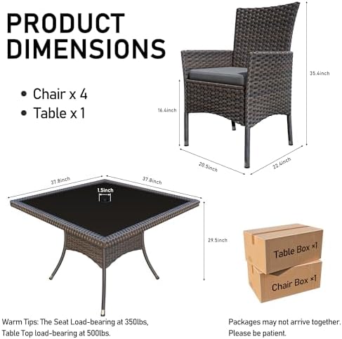 5 Pieces Dining Sets for 4 with Rattan Wicker Dining Set Chairs and Square Ta...