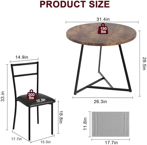 GAOMON Dining Table Set for 2, Kitchen Table and Chairs for 2 with Upholstere...