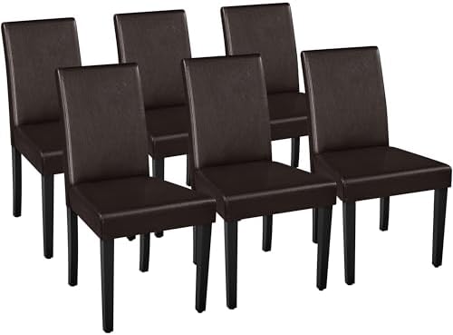 Yaheetech Dining Chairs Set of 6 Upholstered Kitchen Chairs Dark Brown